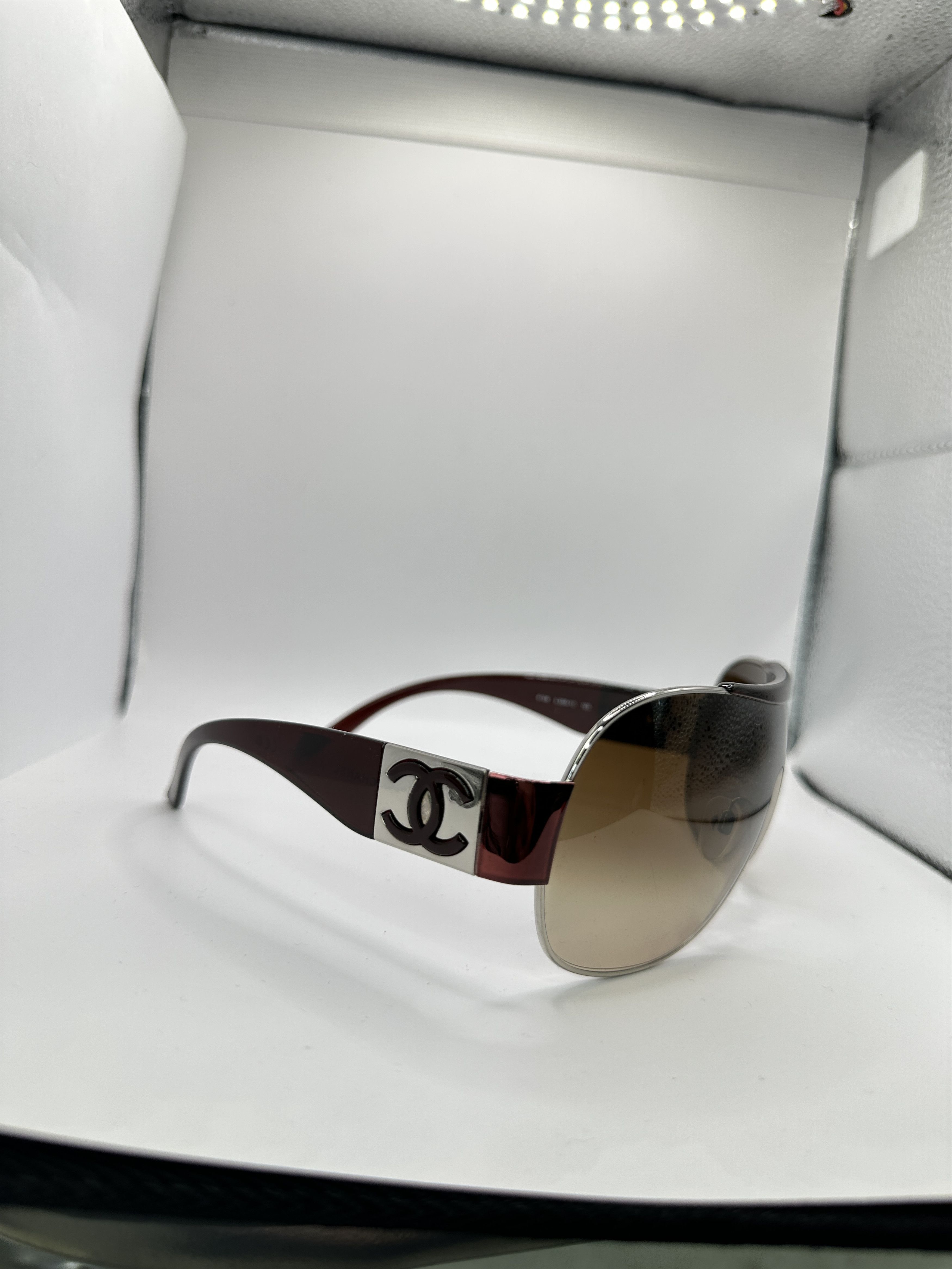 Vintage Chanel Aviator Burgundy CC Logo 00s Sunglasses
