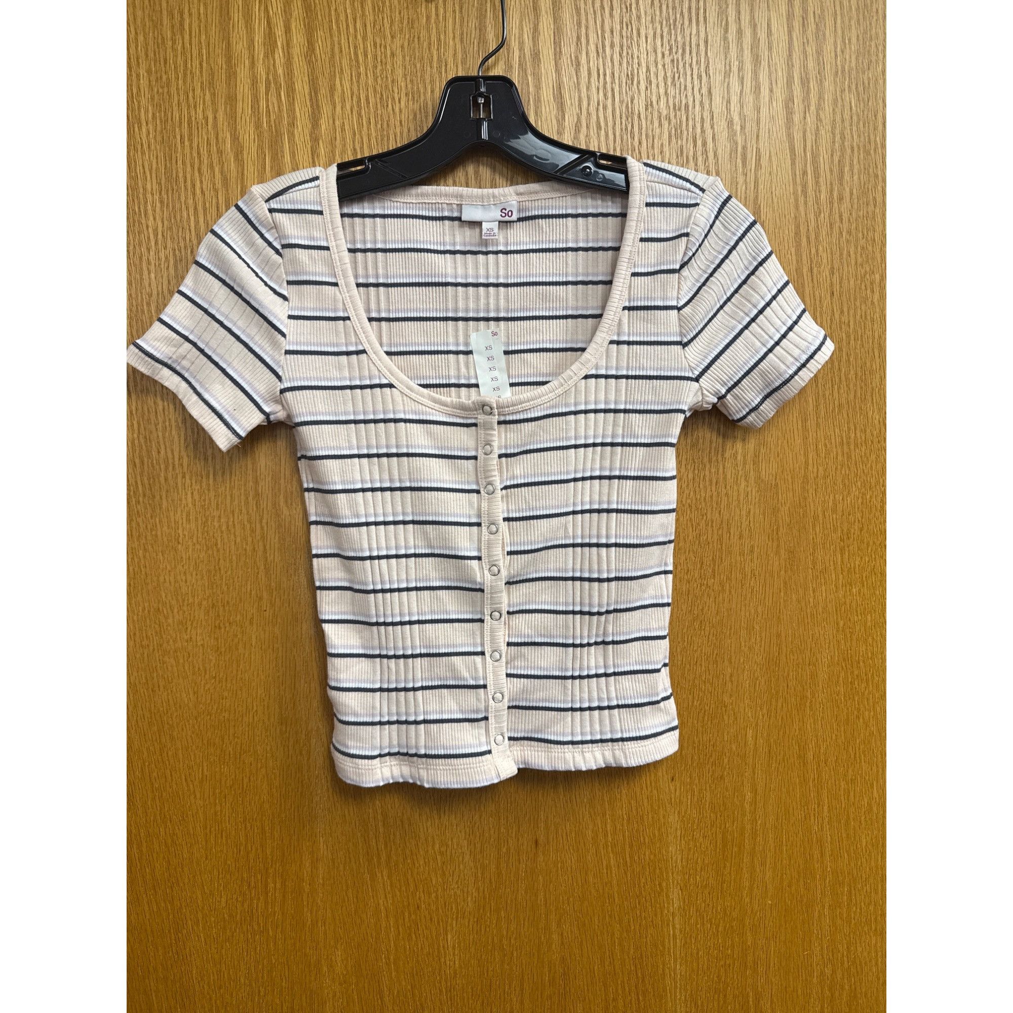 Other Striped Ribbed Button-Front Short Sleeve Crop Top XS By So B Size XS / US 0-2 / IT 36-38 - 2 Thumbnail