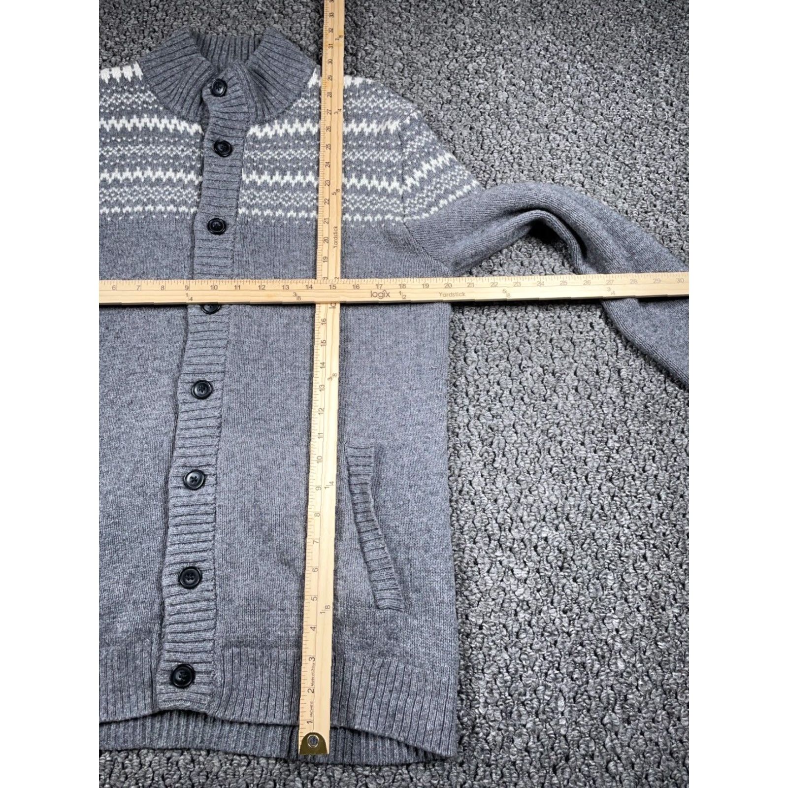 Old Navy Old Navy Cardigan Sweater Adult Large Gray Fair Isle Mock Neck Heavyweight Knit Pre-owned Mens Size US L / EU 52-54 / 3 - 6 Thumbnail
