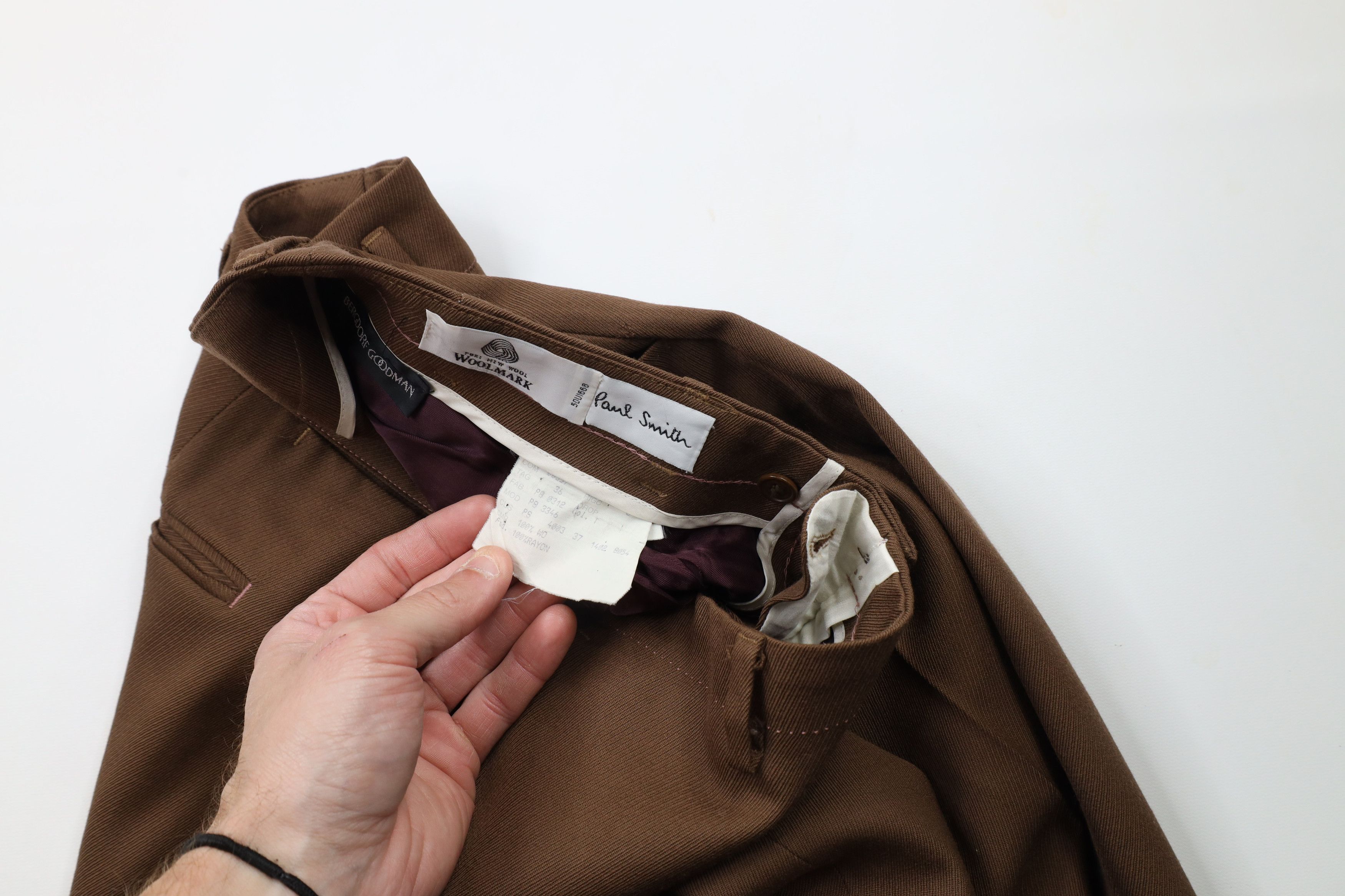 Paul Smith × Vintage Vintage 90s Paul Smith Bergdorf Goodman Wool Pants Brown Size US 36 / EU 52 - 9 Thumbnail