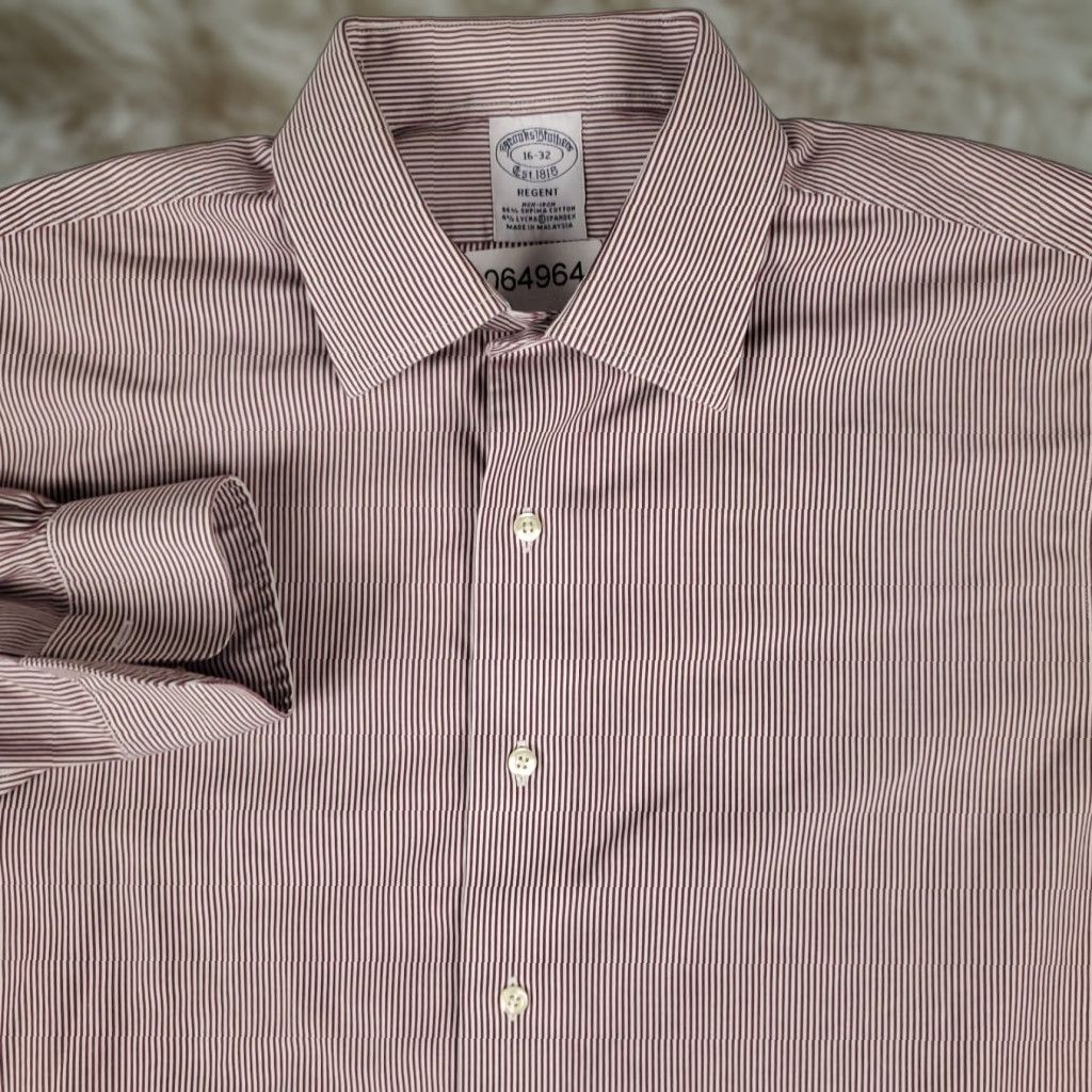 Brooks Brothers Brooks Brothers Shirt Mens 16 Burgundy Stripe Regent Dress Button Up Long Sleeve Size 42R - 1 Thumbnail