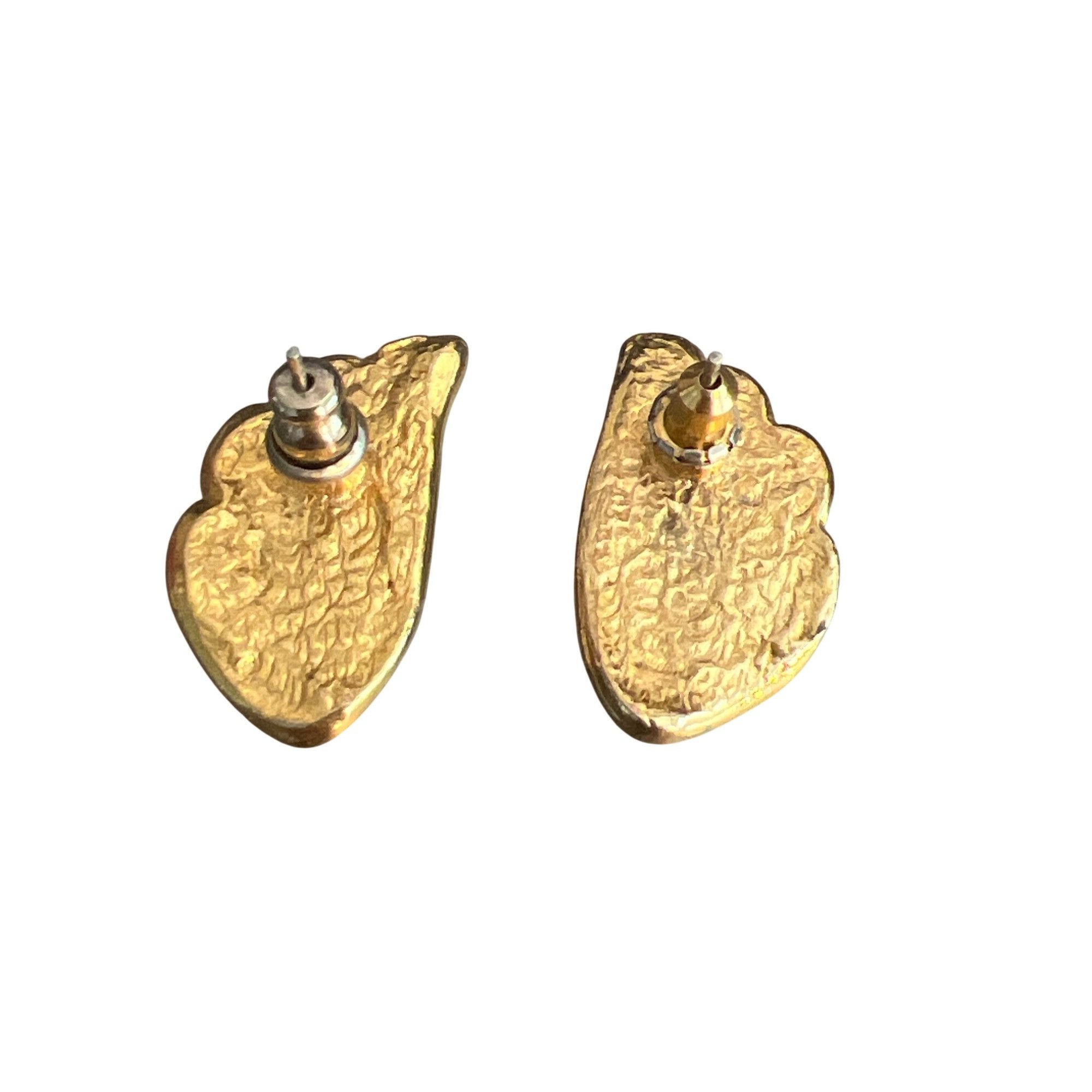 Other Vintage Gold Tone Fan Design Stud Earrings Cream Enamel Pier Size ONE SIZE - 3 Thumbnail