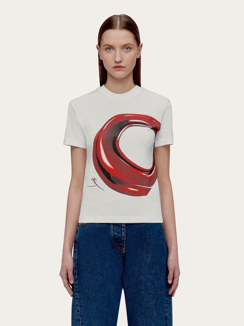 Salvatore Ferragamo o1s1rm0126 Printed T-Shirt in White Size XS / US 0-2 / IT 36-38 - 2 Thumbnail