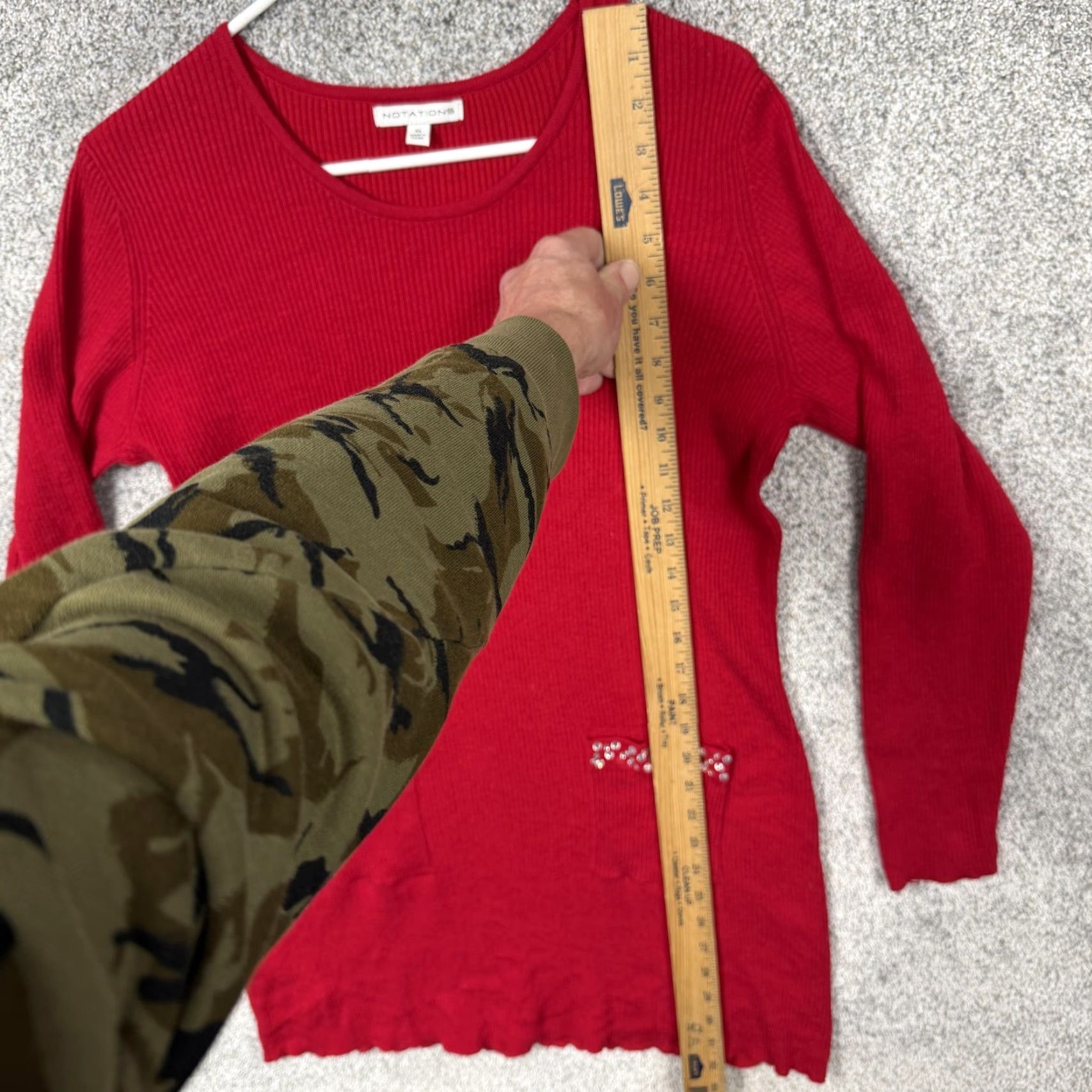 Vintage Notations Sweater Red Womens XL Tunic Knit Rhinestone Holiday Normcore Layering Size XL / US 12-14 / IT 48-50 - 2 Thumbnail