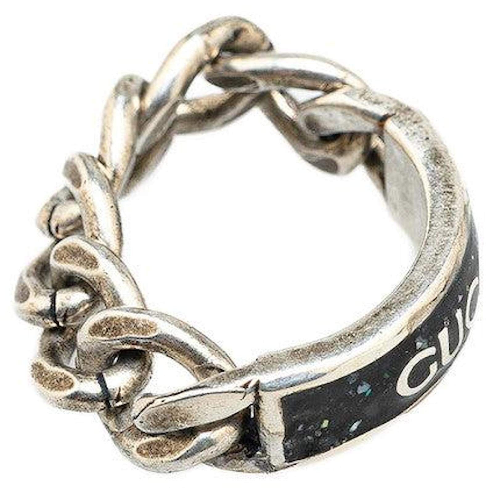 oc11z0126 Size: 16 / Logo Chain Ring Enamel In Silver/Black