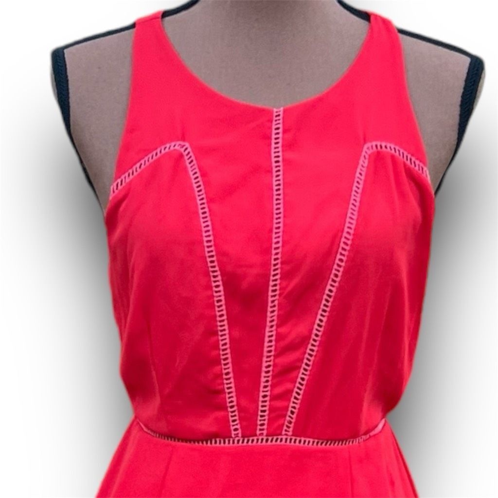 Other Sienna Sky Vibrant Red Dress Eyelet Details Throughout Bodic Size S / US 4 / IT 40 - 3 Thumbnail