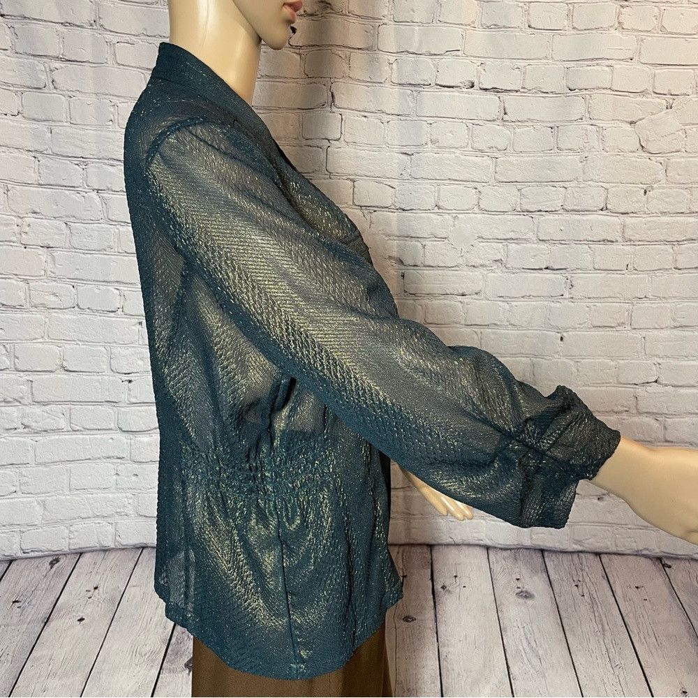 Chicos New Chico's Sheer Dark Green Metallic Lightweight Jacket Si Size S / US 4 / IT 40 - 4 Thumbnail