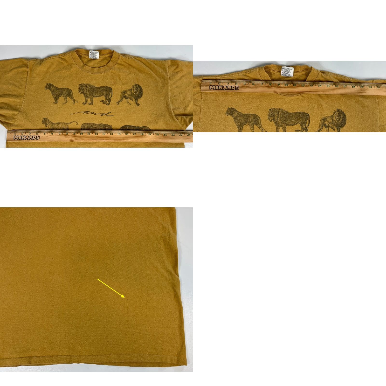 Vintage VINTAGE Oneita T-Shirt Mustard XL Lions and Tigers and Bears, Oh My! Men Graphic Print Nature 1990s Size US XL / EU 56 / 4 - 8 Thumbnail