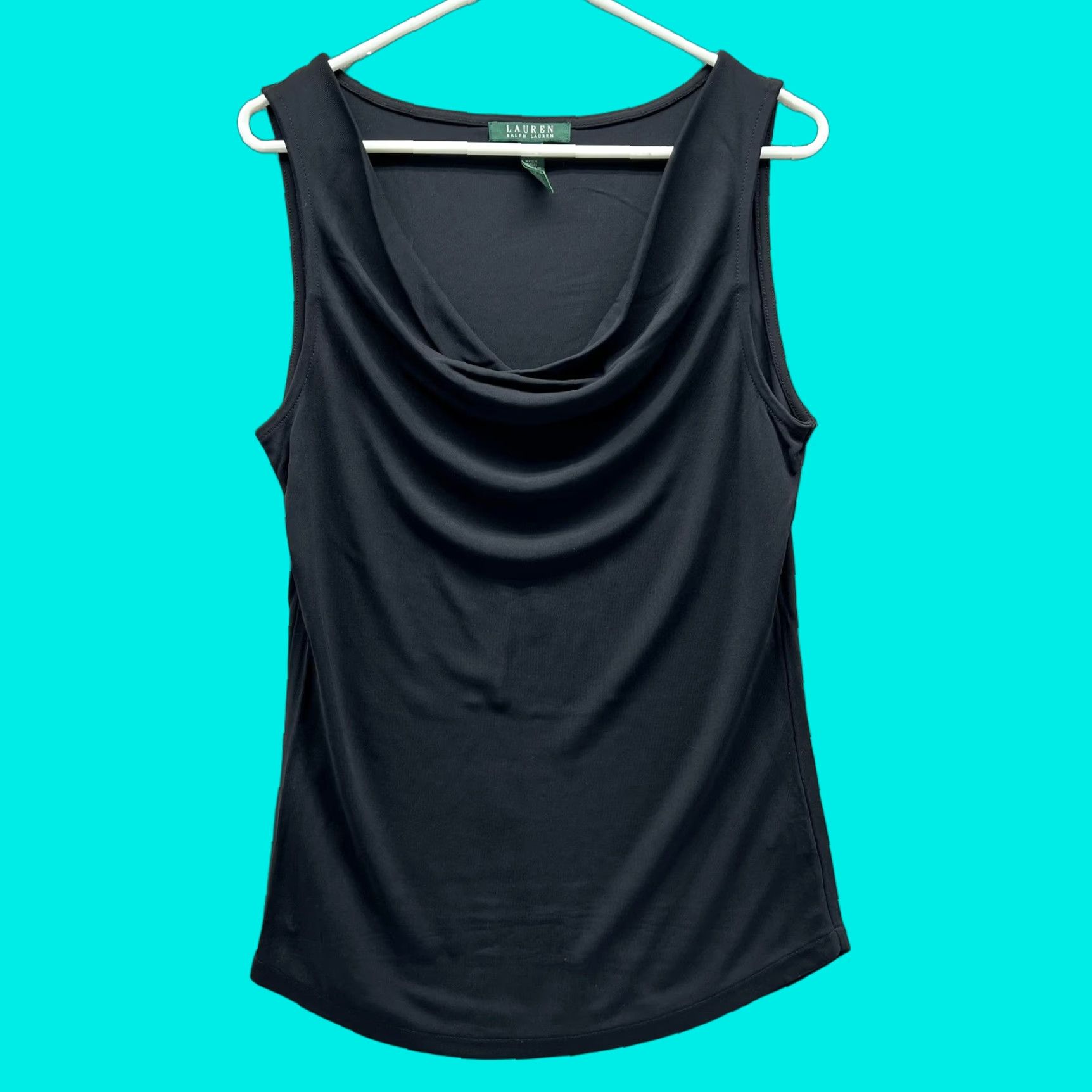 Ralph Lauren Lauren Ralph Lauren Tank Top Womens Medium Black Cowl Neck Sleeveless Jersey Size M / US 6-8 / IT 42-44 - 1 Thumbnail