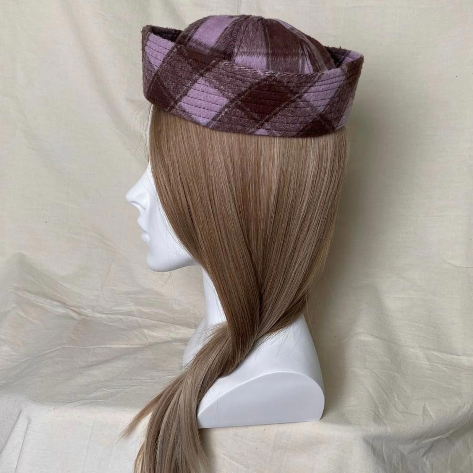 Japanese Brand Retro Pink Brown Plaid Beret Sailor Hat Y2K French Girl OS Size ONE SIZE - 4 Thumbnail