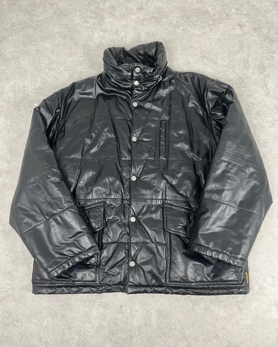 Armani 1990s Armani Black Leather Puffer Jacket Size US L / EU 52-54 / 3 - 3 Thumbnail