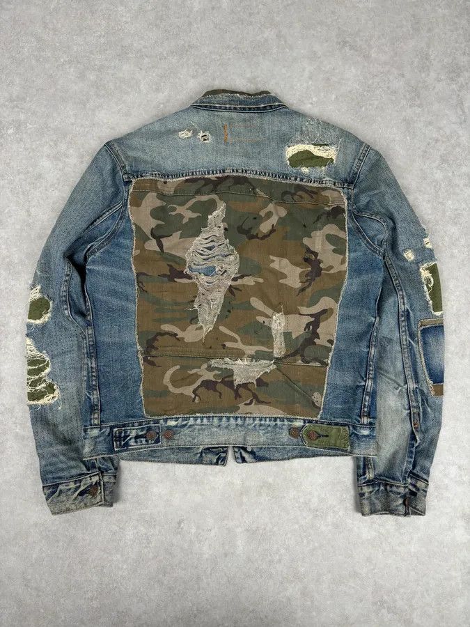 Polo Ralph Lauren 2010s Ralph Lauren Blue Camo Distressed Denim Jacket Size US M / EU 48-50 / 2 - 2 Thumbnail