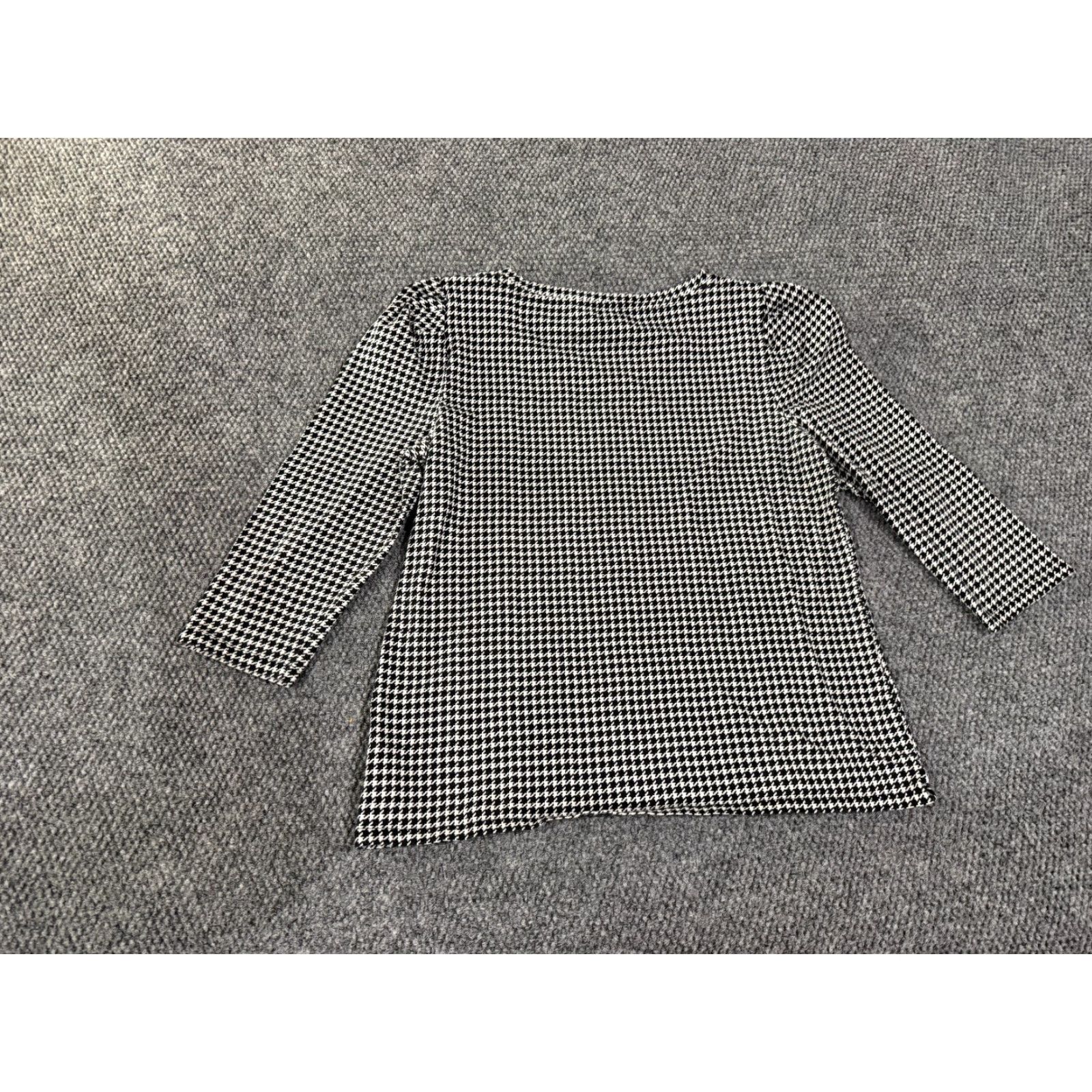 Talbots Talbots Blouse Shirt Womens Large Black White Houndstooth Stretch Casual Round Neck Long Sleeve Regular Cotton Spandex Machine Washable Vintage No Size L / US 10 / IT 46 - 6 Thumbnail