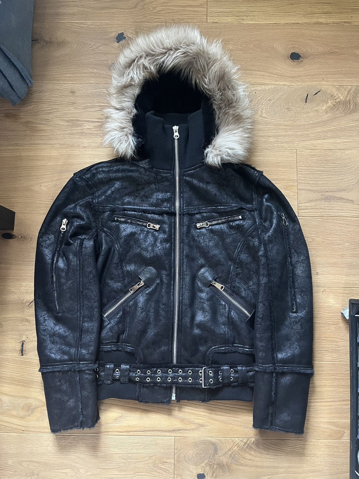 image of Racer Worldwide Sheepskin Jacket in Black, Men's (Size Medium)