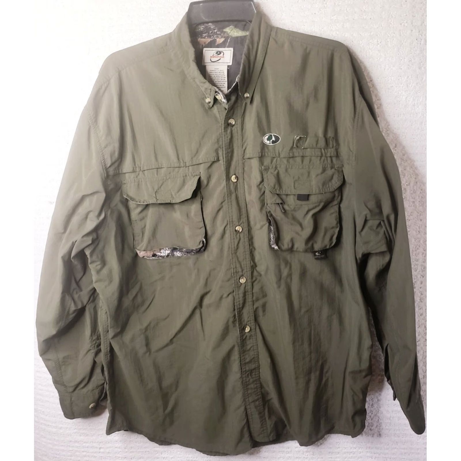 Vintage Mossy Oak Shirt Mens XL Green w Camo Trim Button Up Long Sleeve Nylon Size US XL / EU 56 / 4 - 2 Thumbnail