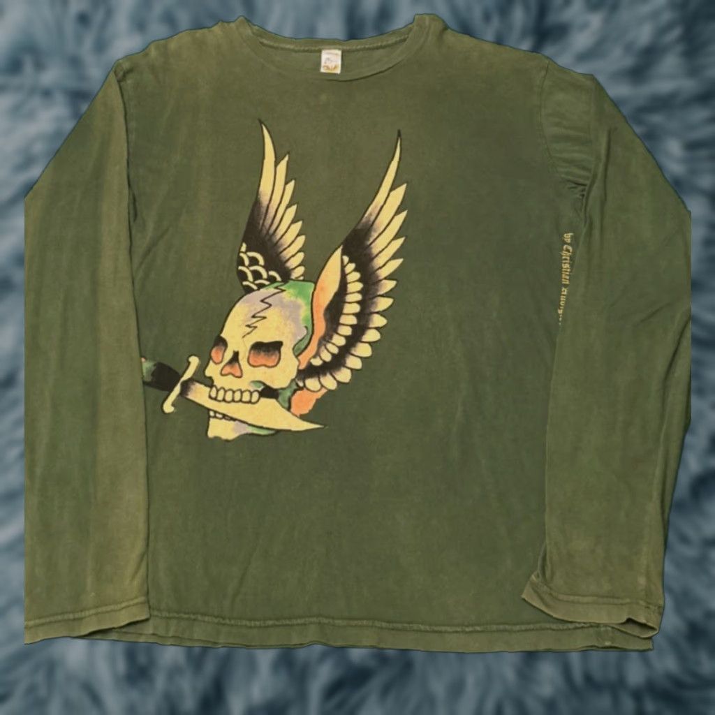 Ed Hardy VINTAGE Ed Hardy Skull Tattoo Long Sleeve Shirt Mens XL Green Grunge 90s 1990s Y2K Punk Tattoo Shirt Mens XL Size US XL / EU 56 / 4 - 1 Thumbnail