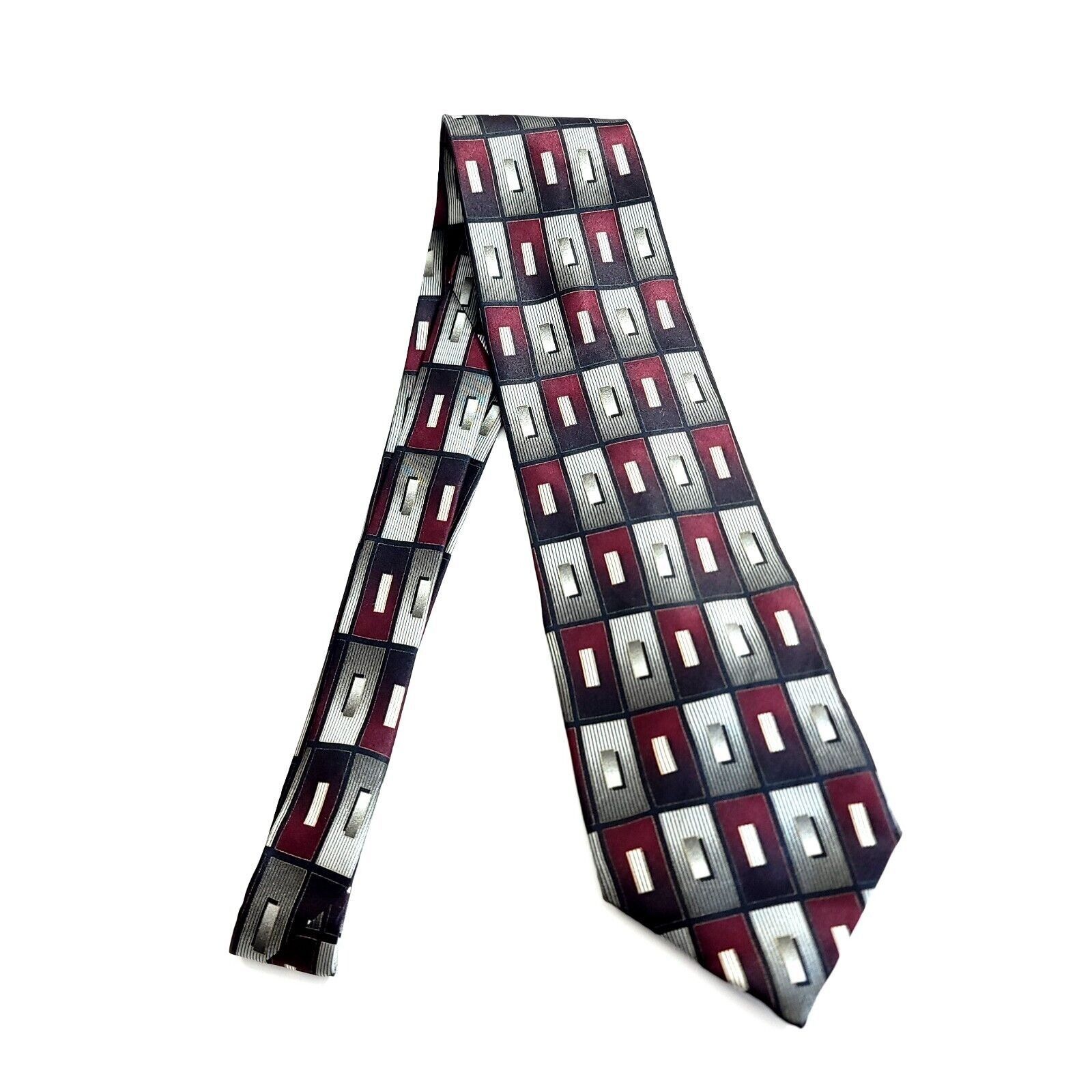 Croft & Barrow Croft & Barrow Red Gray Geometric Print Wide Silk Tie Size ONE SIZE - 7 Thumbnail