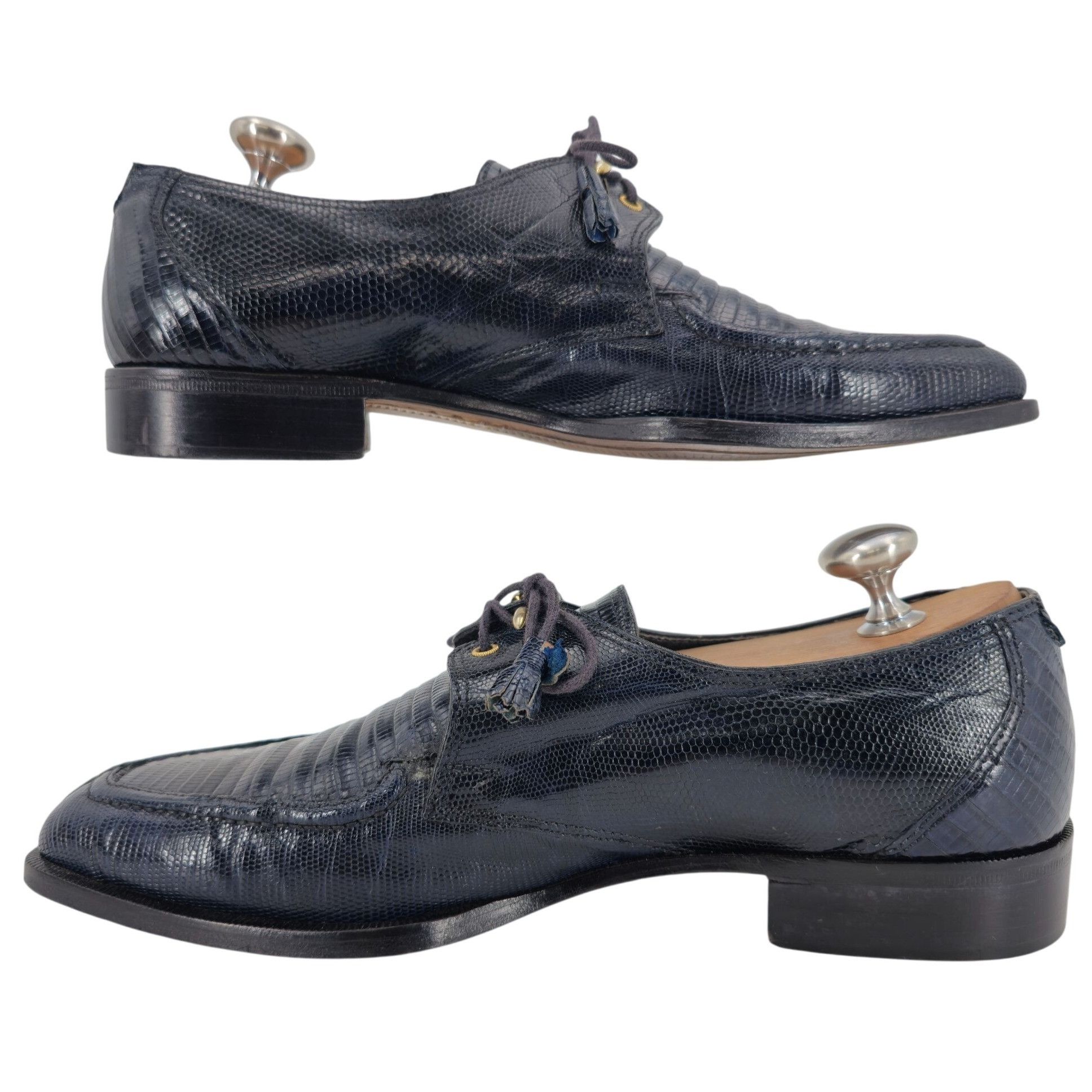Vintage Vintage David Eden Exotic Teju Lizard Navy Blue Dress Shoes Size US 8.5 / EU 41-42 - 7 Thumbnail