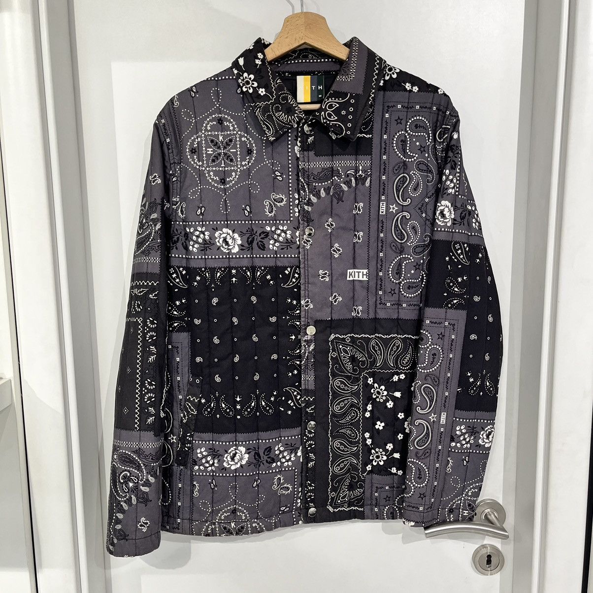 image of Kith Puffer Coach Jacket Paisley in Black, Men's (Size Medium)