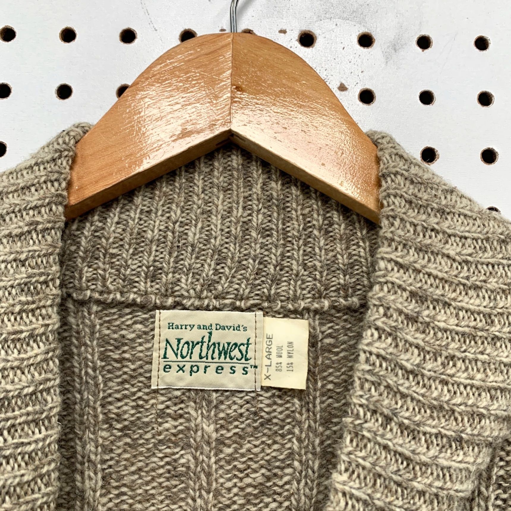 Express VINTAGE Northwest Express Sweater Shirt Men XL Beige Wool Blend Full Zip USA 90s Mens Size US XL / EU 56 / 4 - 7 Thumbnail
