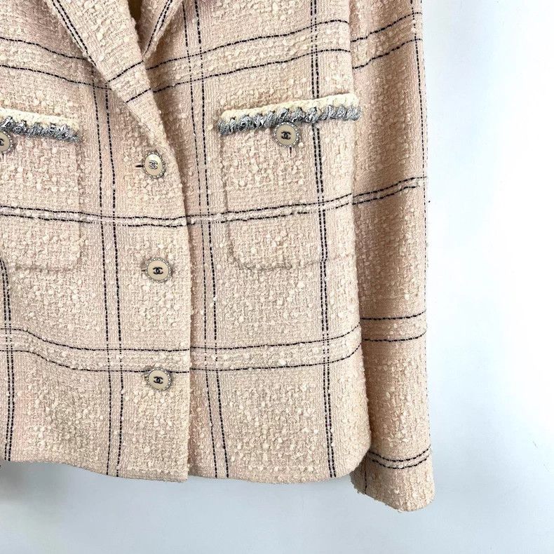 Chanel Chanel Nude pink plaid tweed jacket Size XXS / US 00 / IT 34 - 5 Thumbnail