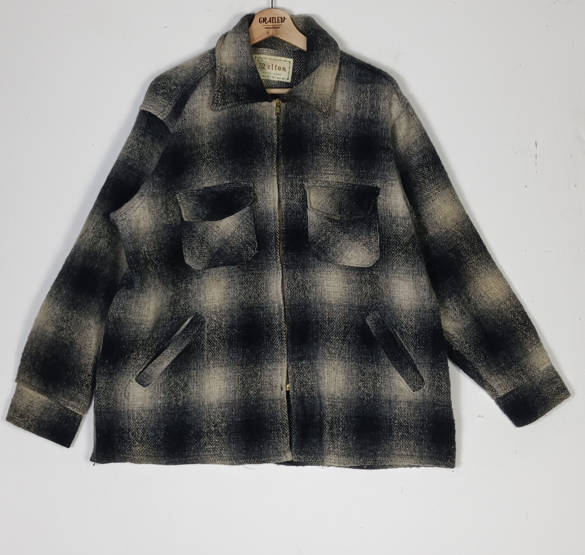 Vintage Vintage💥 80s Melton Shadow Plaid Wool Flannel Jacket Size US XL / EU 56 / 4 - 1 Thumbnail