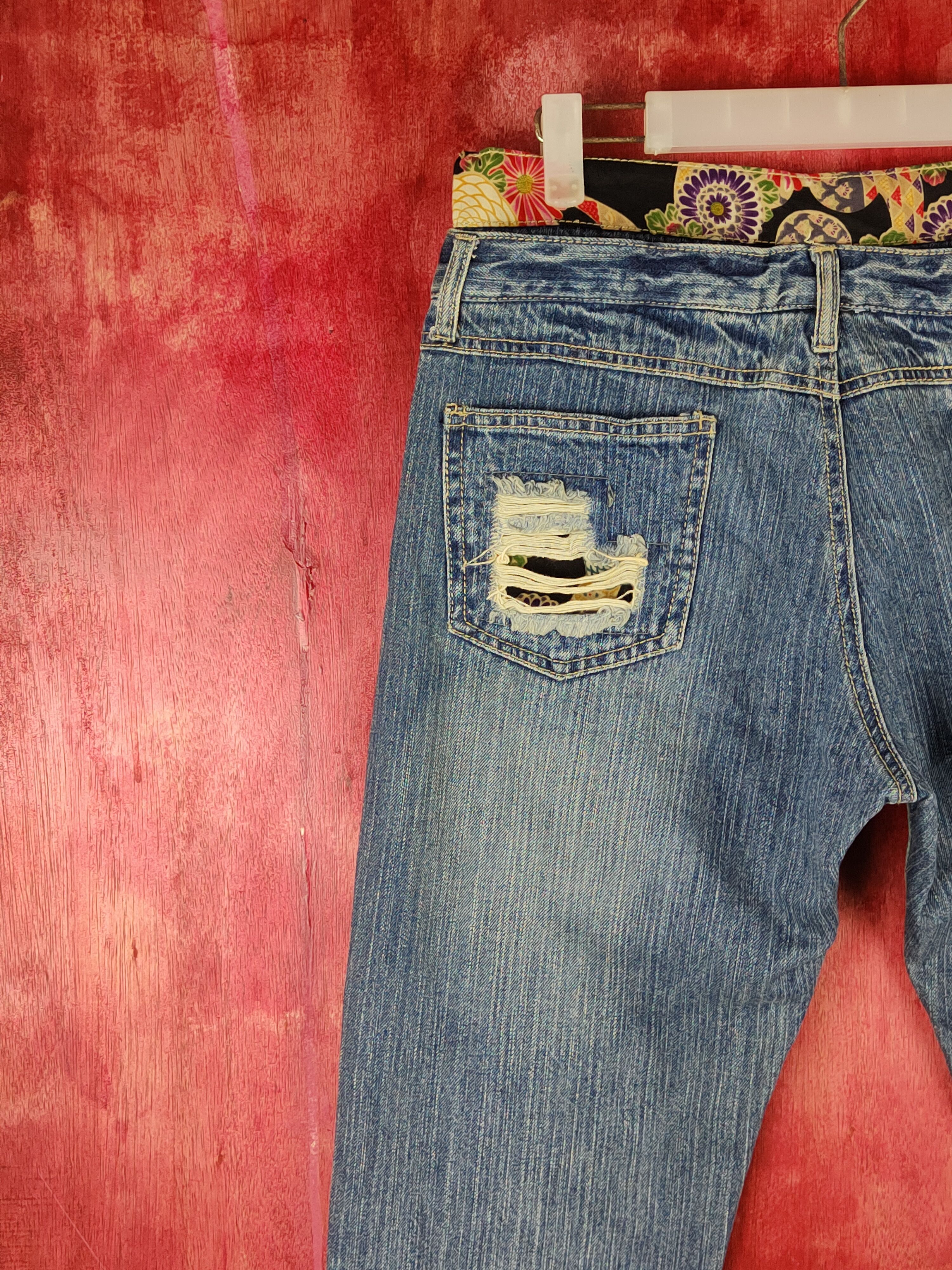 Japanese Brand Double Waist Japan Blue Distressed ripped Denim #S1516 Size 31" - 9 Thumbnail