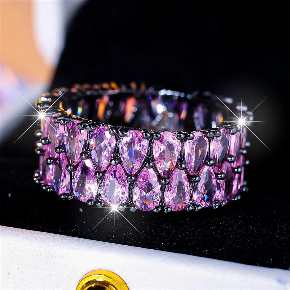 Jewelry Luxury Crystal Purple Blue Zircon Stone Ring Size ONE SIZE - 4 Thumbnail