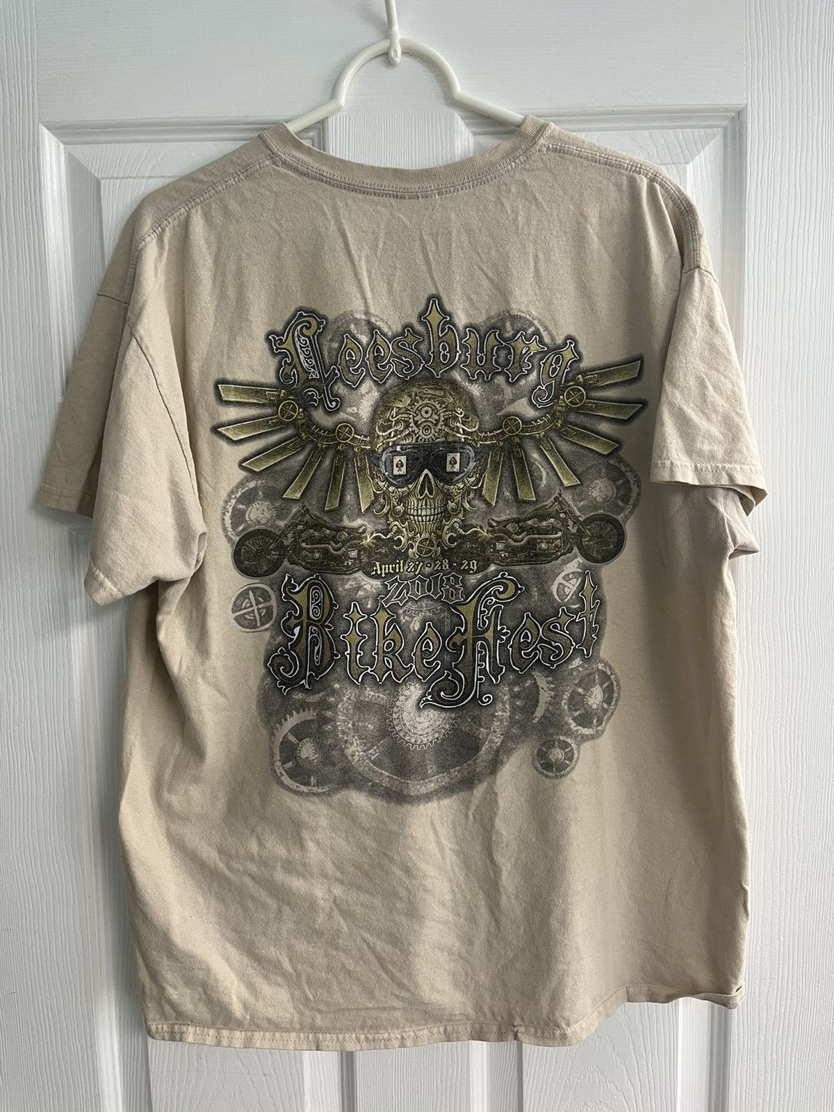 Harley Davidson ‘18 Leesburg Bike Fest Skull & Cards Graphic Beige Tshirt Size US XL / EU 56 / 4 - 1 Thumbnail