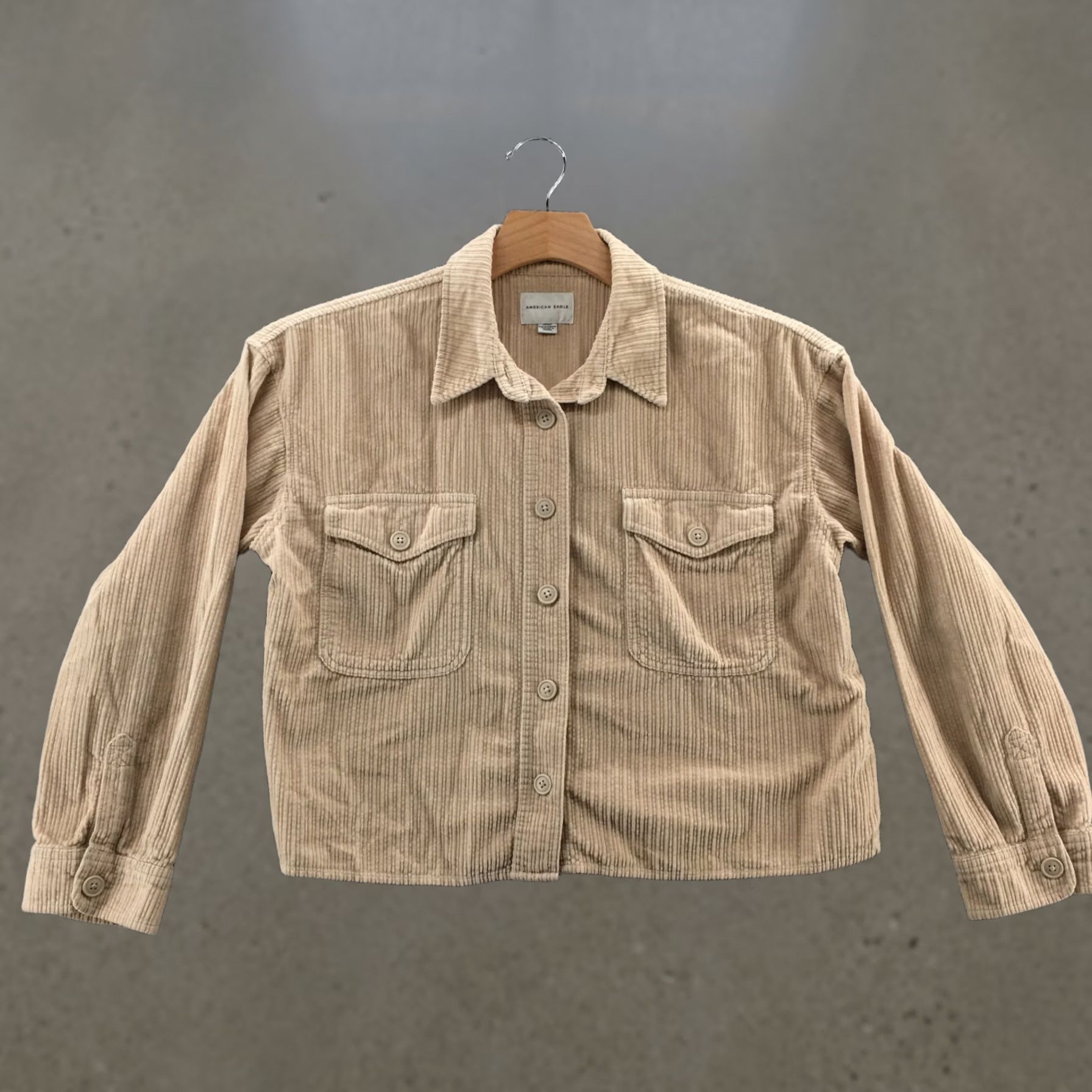 American Eagle Outfitters American Eagle Outfitters Cropped Corduroy Jacket Womens M Beige Collared Button Front Size M / US 6-8 / IT 42-44 - 1 Thumbnail