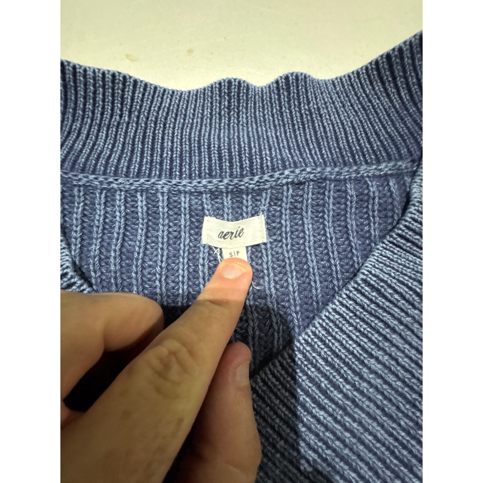 American Eagle Outfitters Aerie Women’s Blue Ribbed Knit V-Neck Sweater Size Small Size S / US 4 / IT 40 - 3 Thumbnail