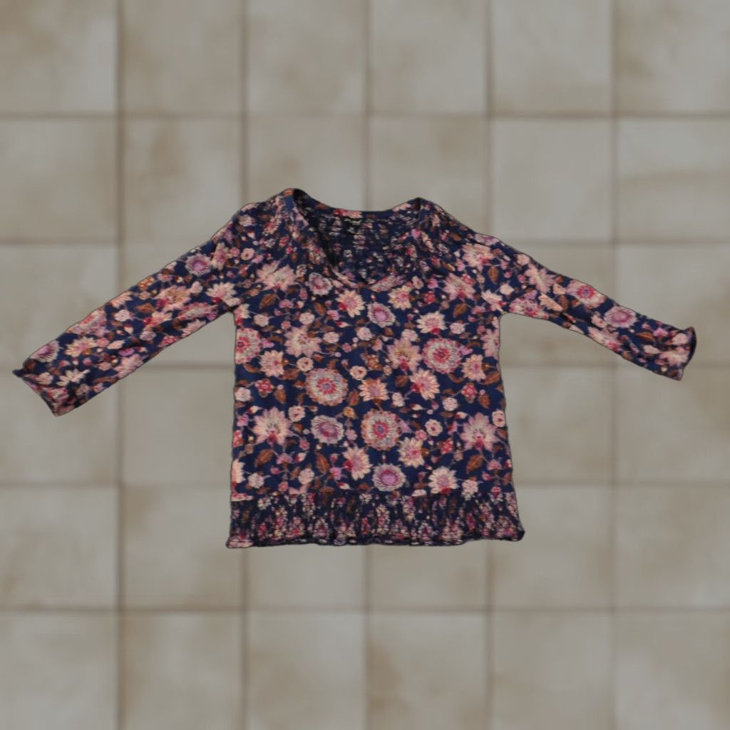 Lucky Brand Lucky Brand Blouse Top XS Women Blue Geometric Floral Knit Cotton Viscose Stretch Casual Regular Modern Classic Size XS / US 0-2 / IT 36-38 - 1 Thumbnail