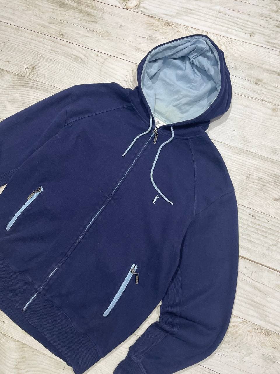 Vintage Yves Saint Laurent Hoodie Zip Up Logo YSL Y2K