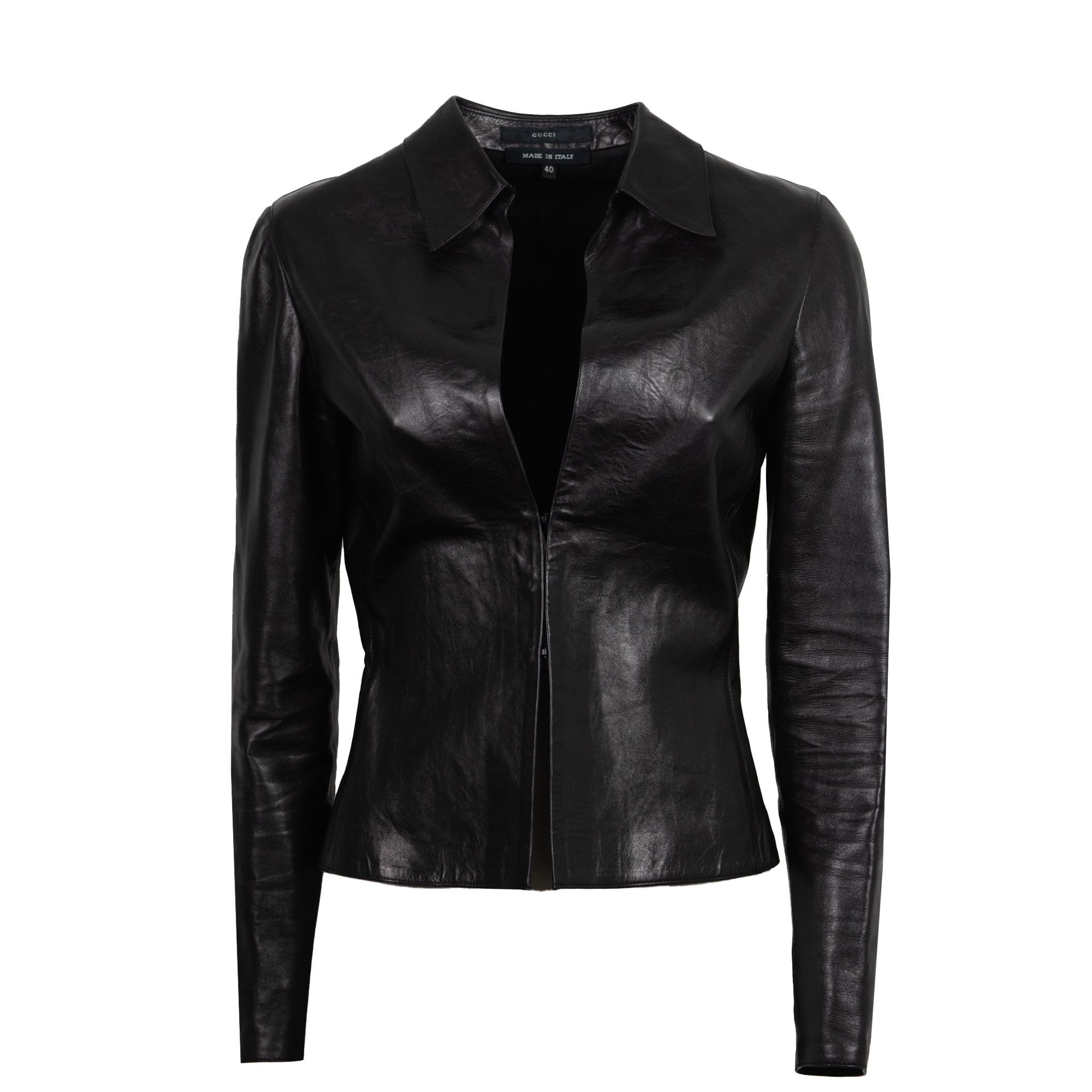 image of Gucci Runway Spring 2000 Tom Ford Leather Black Blazer, Women's (Size Small)