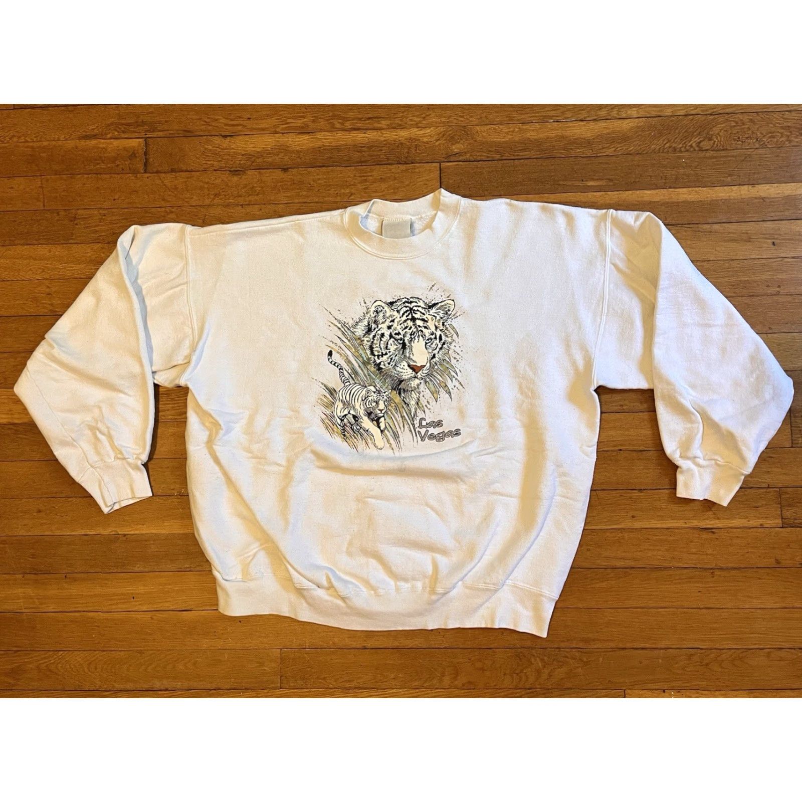 Hanes VINTAGE Hanes Sweatshirt Men 2XL White Tigers Las Vegas Cowboy City Graphic Print 90s Pullover Crew Neck Size US XXL / EU 58 / 5 - 2 Thumbnail