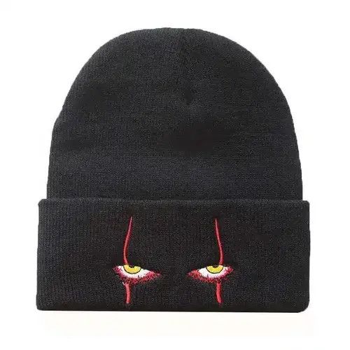 VIBE Black Color Embroidered Woolen Beanies Hat Scary Clown Eyes Size ONE SIZE - 2 Thumbnail