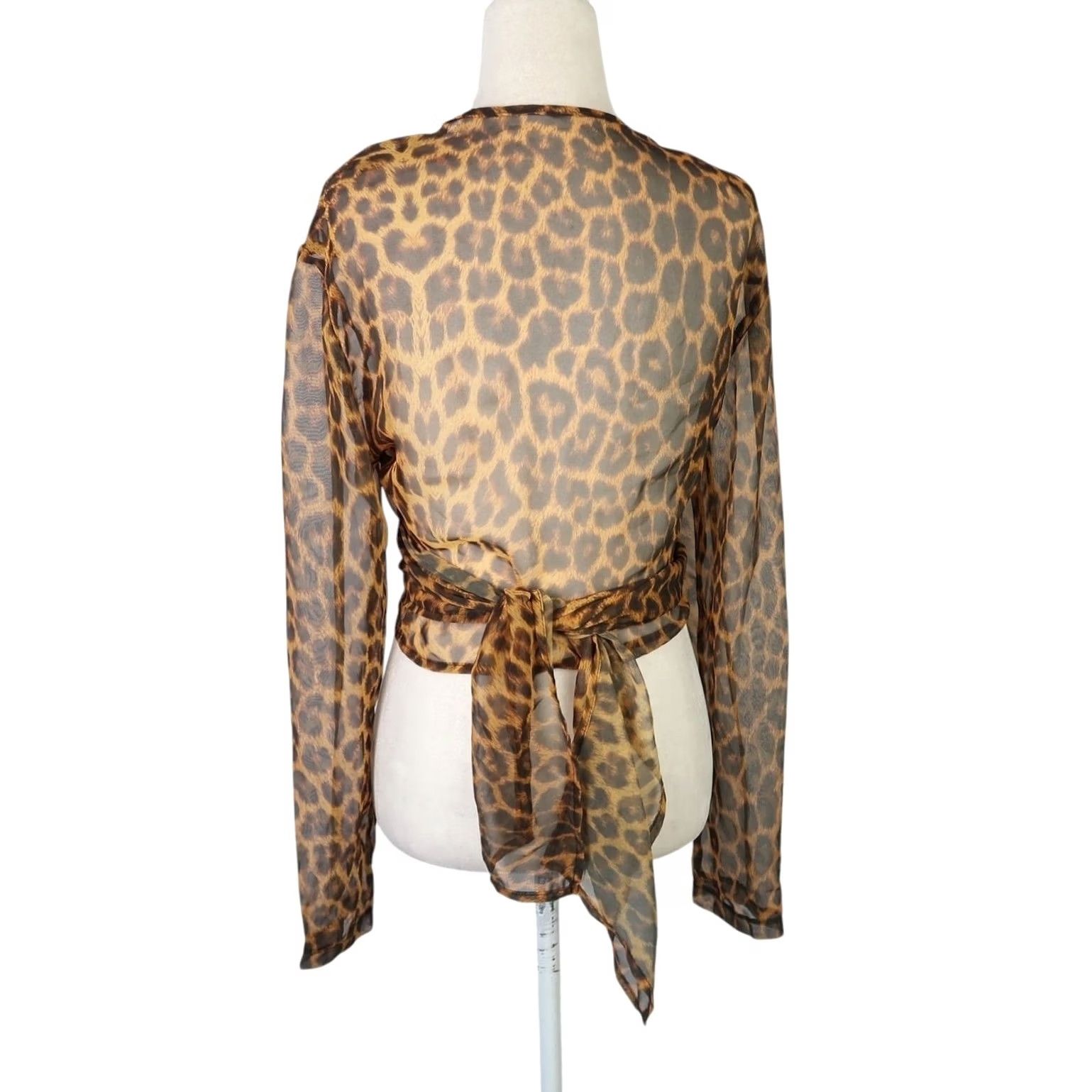 Vintage VINTAGE YES Brown Leopard Print Sheer Wrap Crop Blouse Top M Womens 90s Size M / US 6-8 / IT 42-44 - 4 Thumbnail