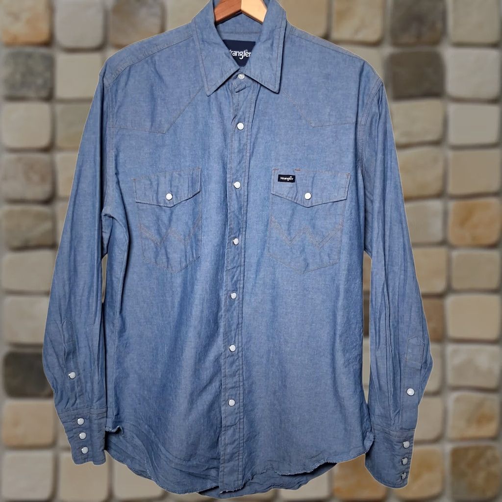 Wrangler Wrangler Western Wear Shirt Men M Blue Chambray Pearl Snap Ranch Rodeo Size US M / EU 48-50 / 2 - 1 Thumbnail