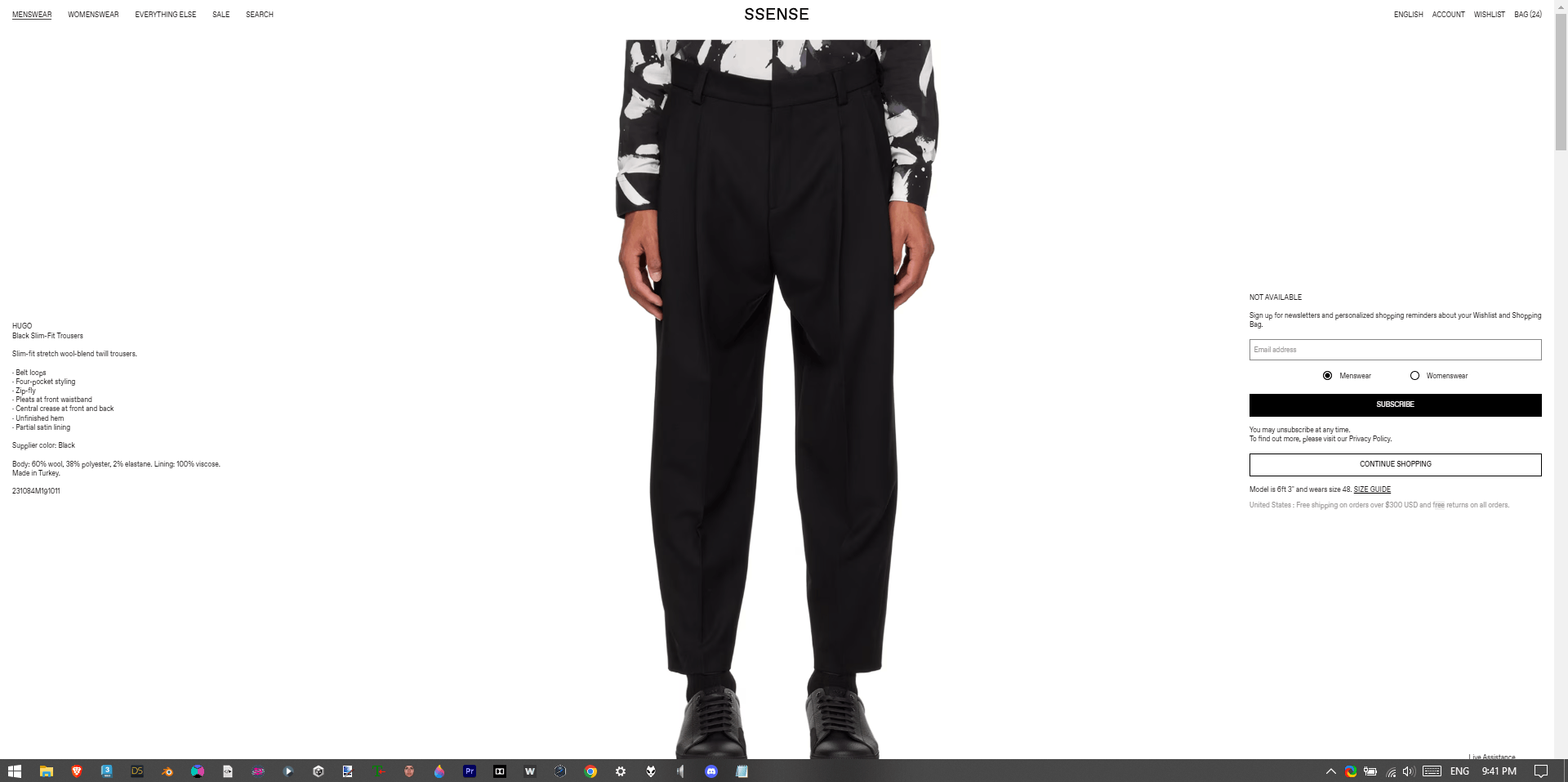 Hugo × Hugo Boss Hugo - Black Slim-Fit Trousers Size US 30 / EU 46 - 5 Thumbnail