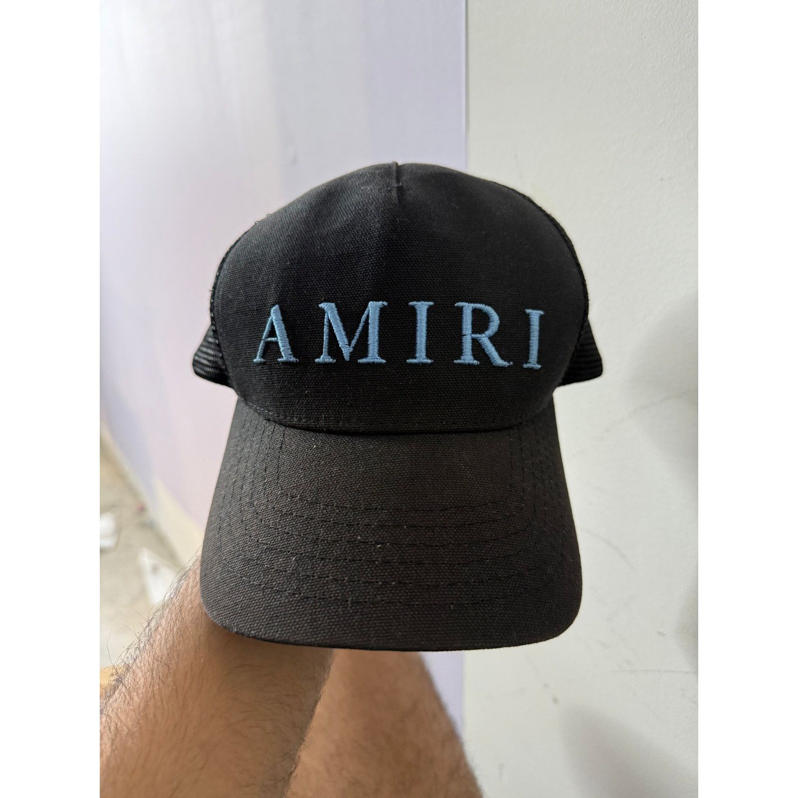Amiri Core Logo Black Blue Trucker Hat
