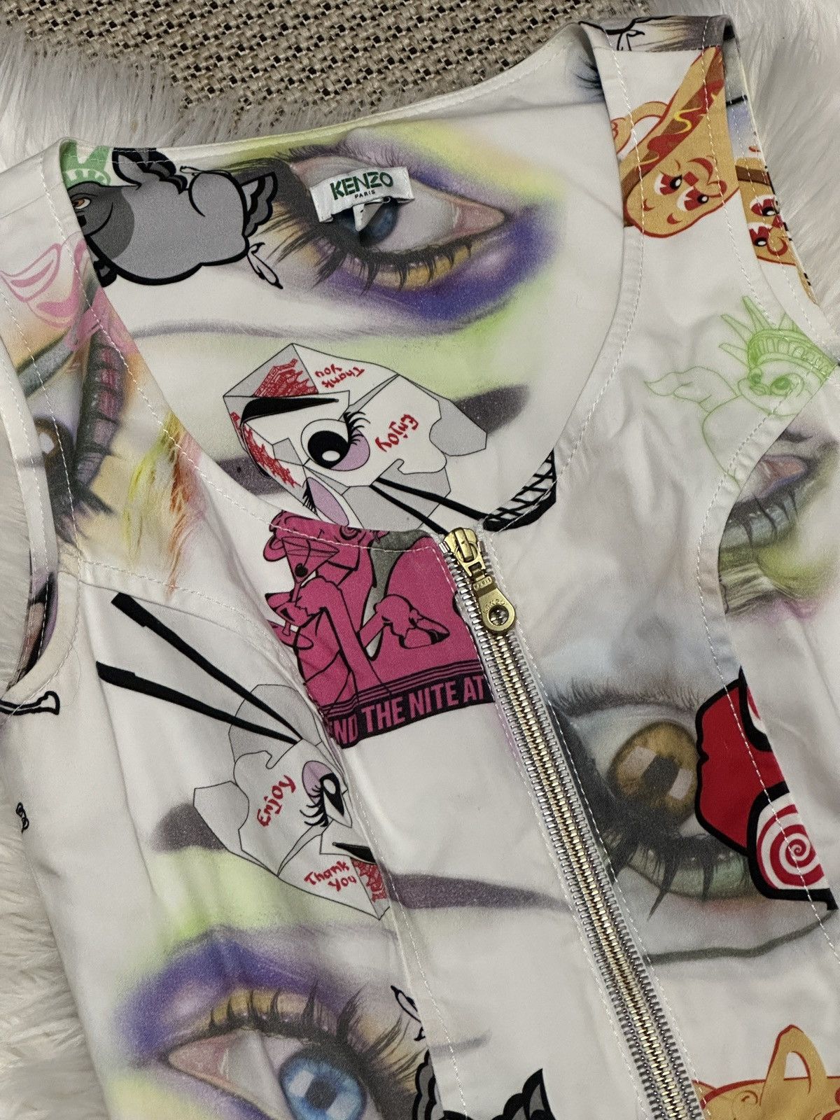 Kenzo Kenzo White Printed Cotton Zip Front Mini Dress limited Size XS / US 0-2 / IT 36-38 - 9 Thumbnail