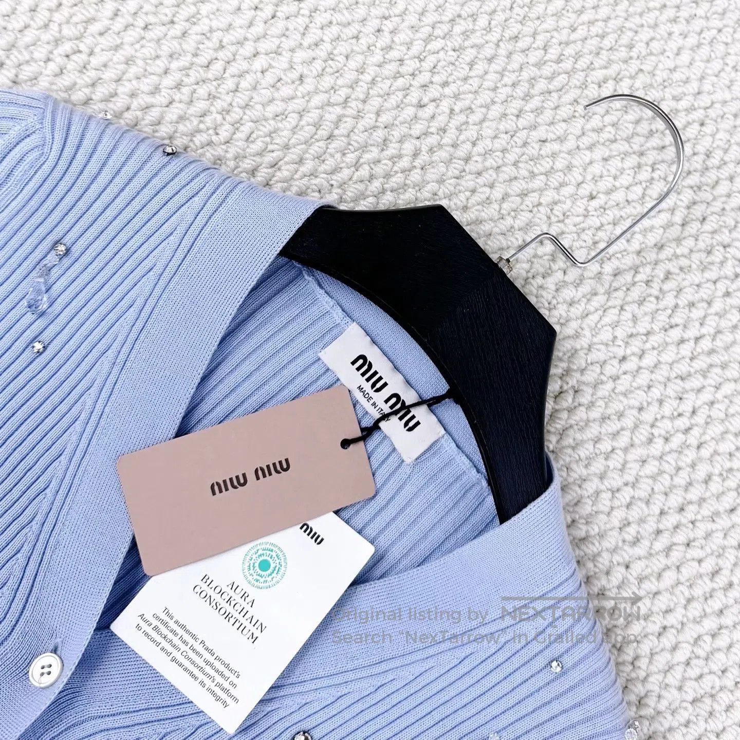 Miu Miu Miu Miu Light Blue Crystal Wool Knit Cardigan| Size S / US 4 / IT 40 - 3 Thumbnail