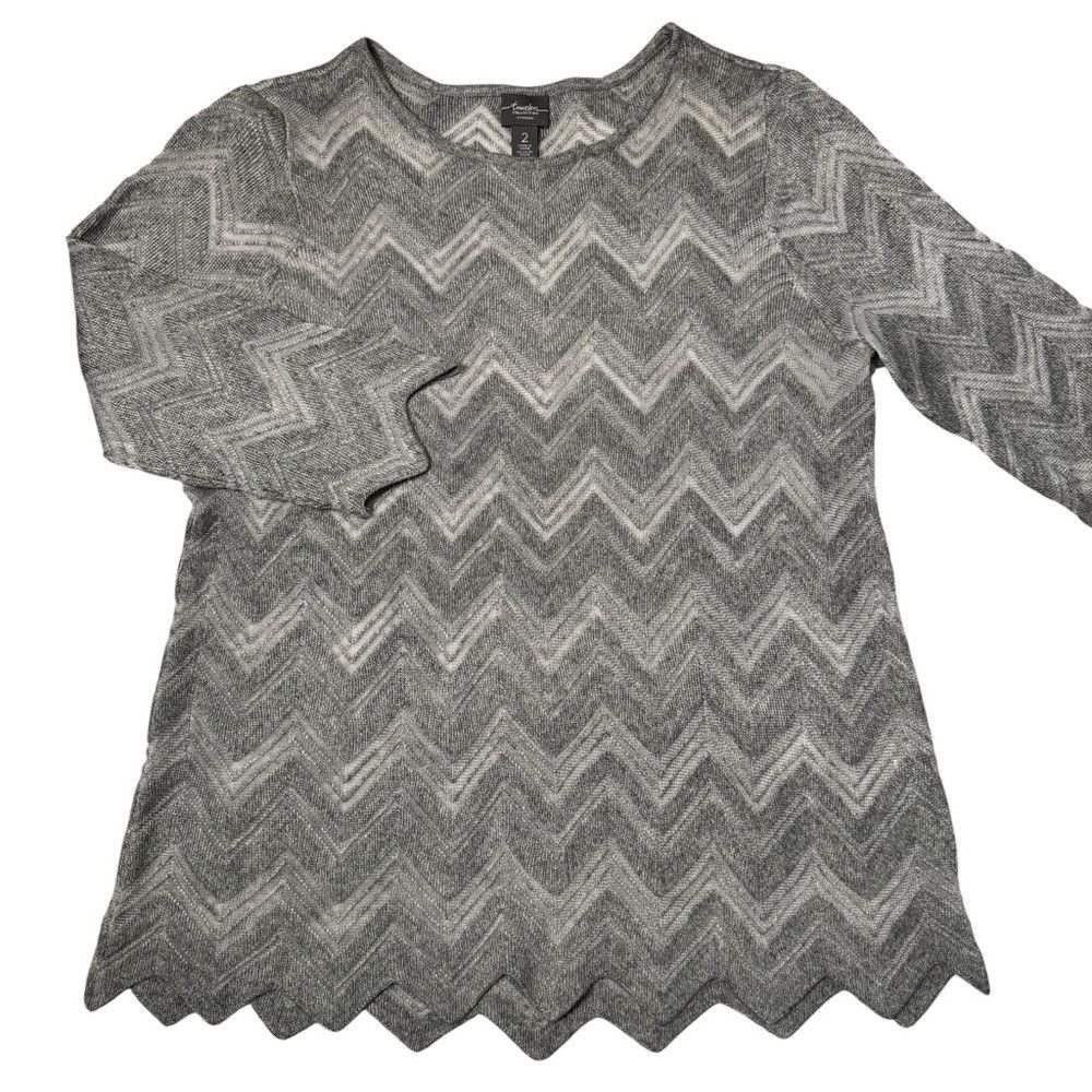 Chicos Chico's Travelers Gray Chevron Knit Sweater Size 2 US L Size L / US 10 / IT 46 - 7 Thumbnail