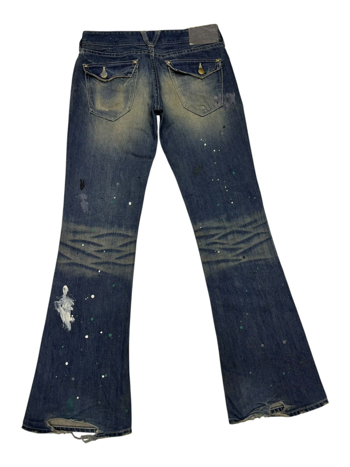 If Six Was Nine Flare Jeans Vanquish Paint Splatter Distressed Denim Size 32" / US 10 / IT 46 - 4 Thumbnail