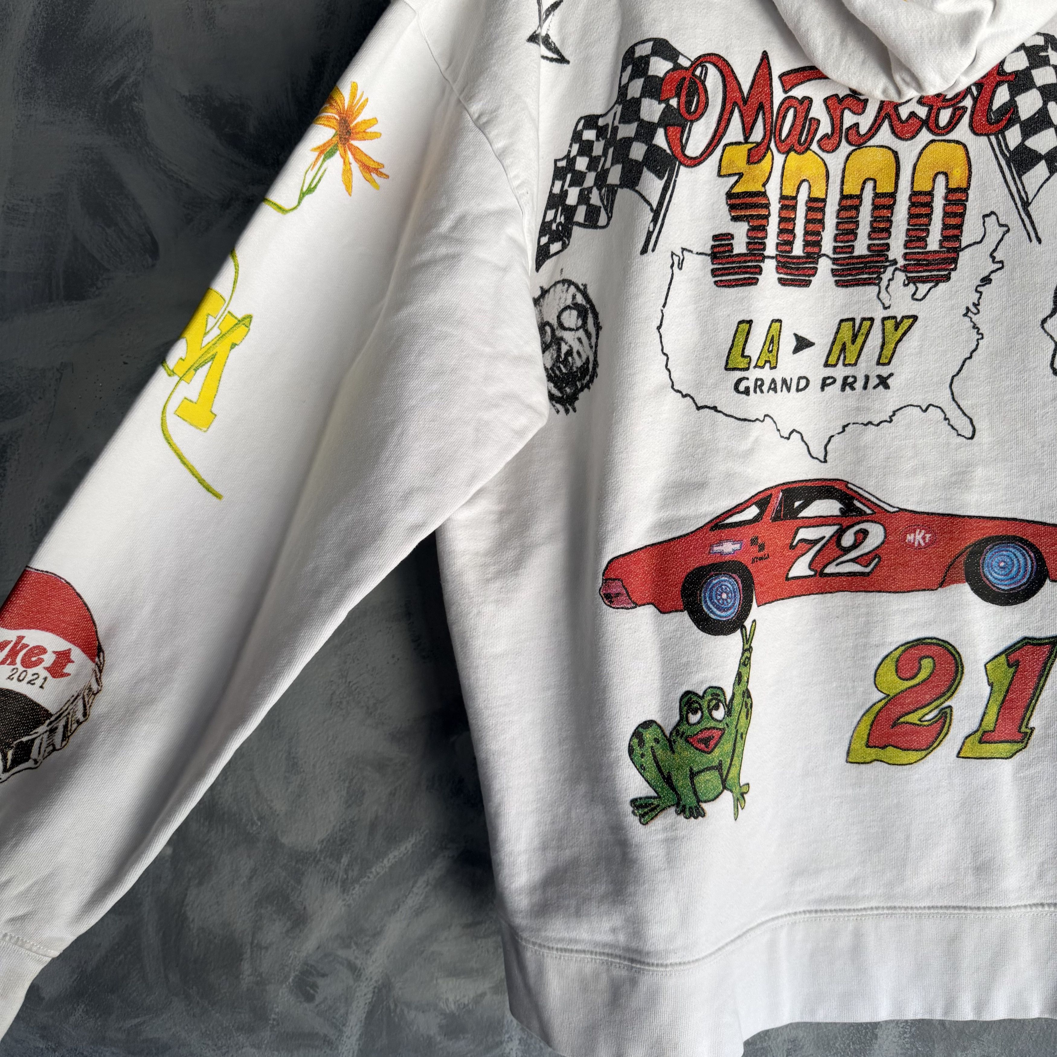 Market MARKET Varsity Hand Drawn Hoodie Sweatshirt Mens XL White Size US XL / EU 56 / 4 - 5 Thumbnail
