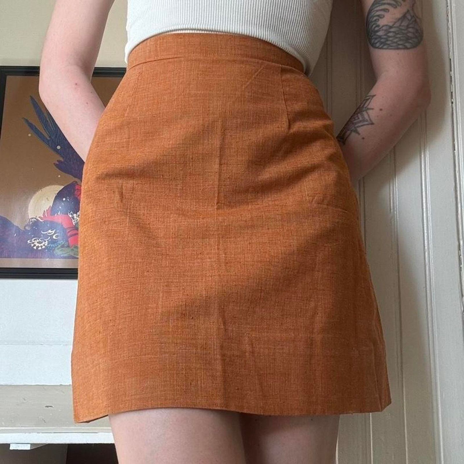 Vintage Vintage 60s Burnt Orange Mini Skirt XXS Retro Mod Preppy Size 22" - 7 Thumbnail