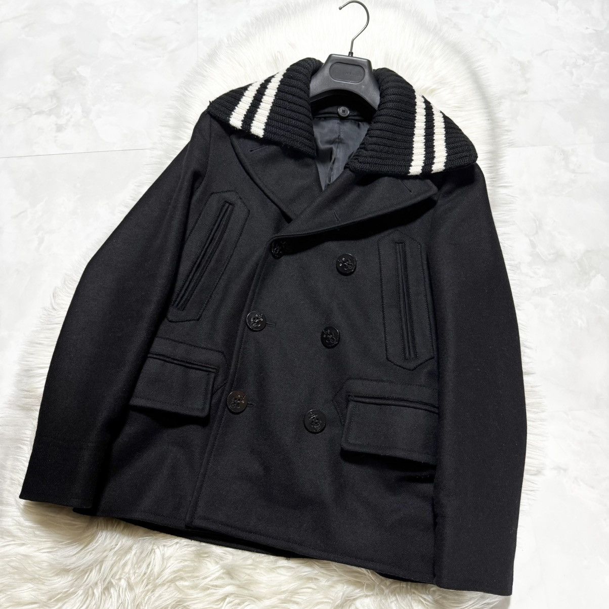 Givenchy Givenchy Striped Rib Knit Melton Peacoat Jacket Size US S / EU 44-46 / 1 - 5 Thumbnail