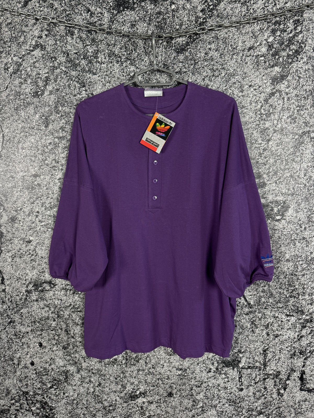 Adidas Adidas Vintage 90s Henley Purple Shirt Balloon Sleeve Size L Size US L / EU 52-54 / 3 - 1 Thumbnail