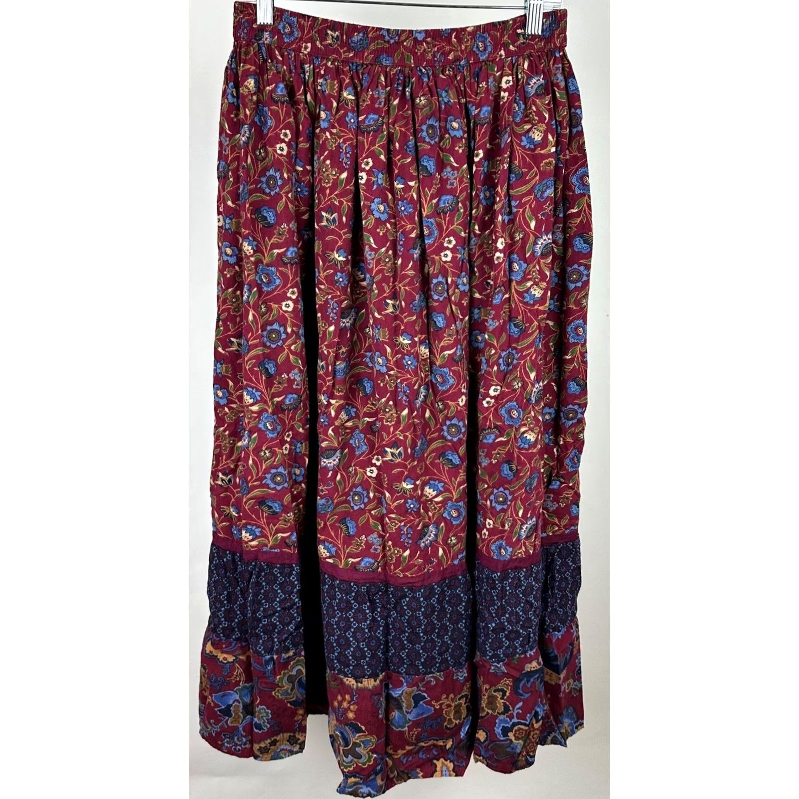 Vintage VINTAGE Sun River Skirt Womens M Maxi Red Floral 90s Bohemian Western Elastic Waist Long Size 32" / US 10 / IT 46 - 2 Thumbnail