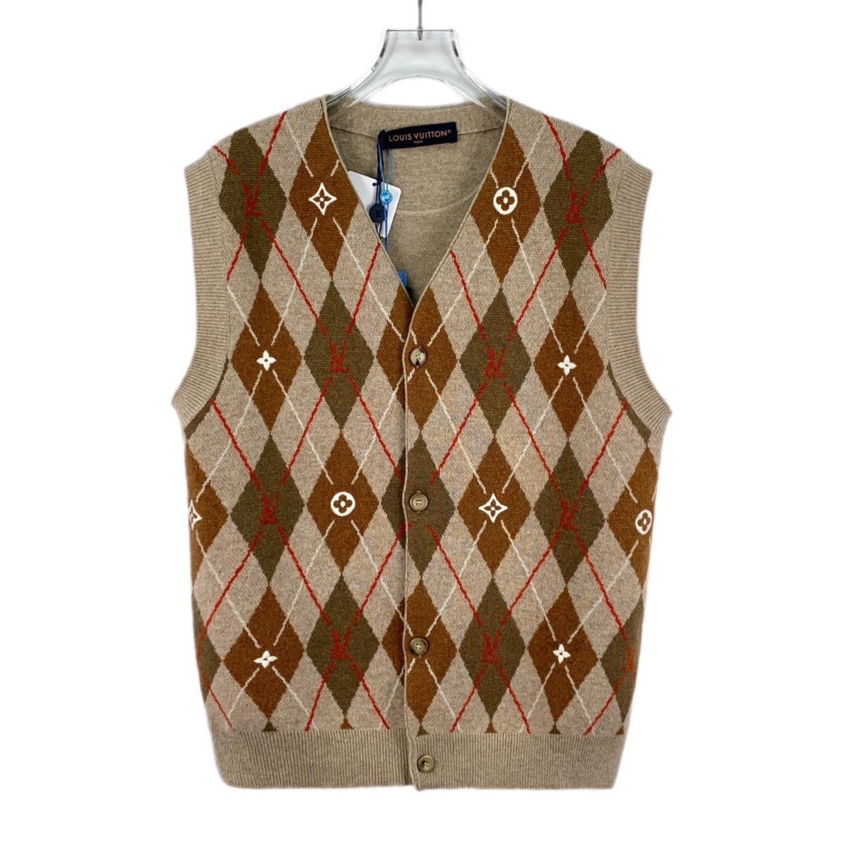 Louis Vuitton Louis Vuitton Checked Wool V-neck Sleeveless Knit Vest K26WX Size US L / EU 52-54 / 3 - 1 Thumbnail